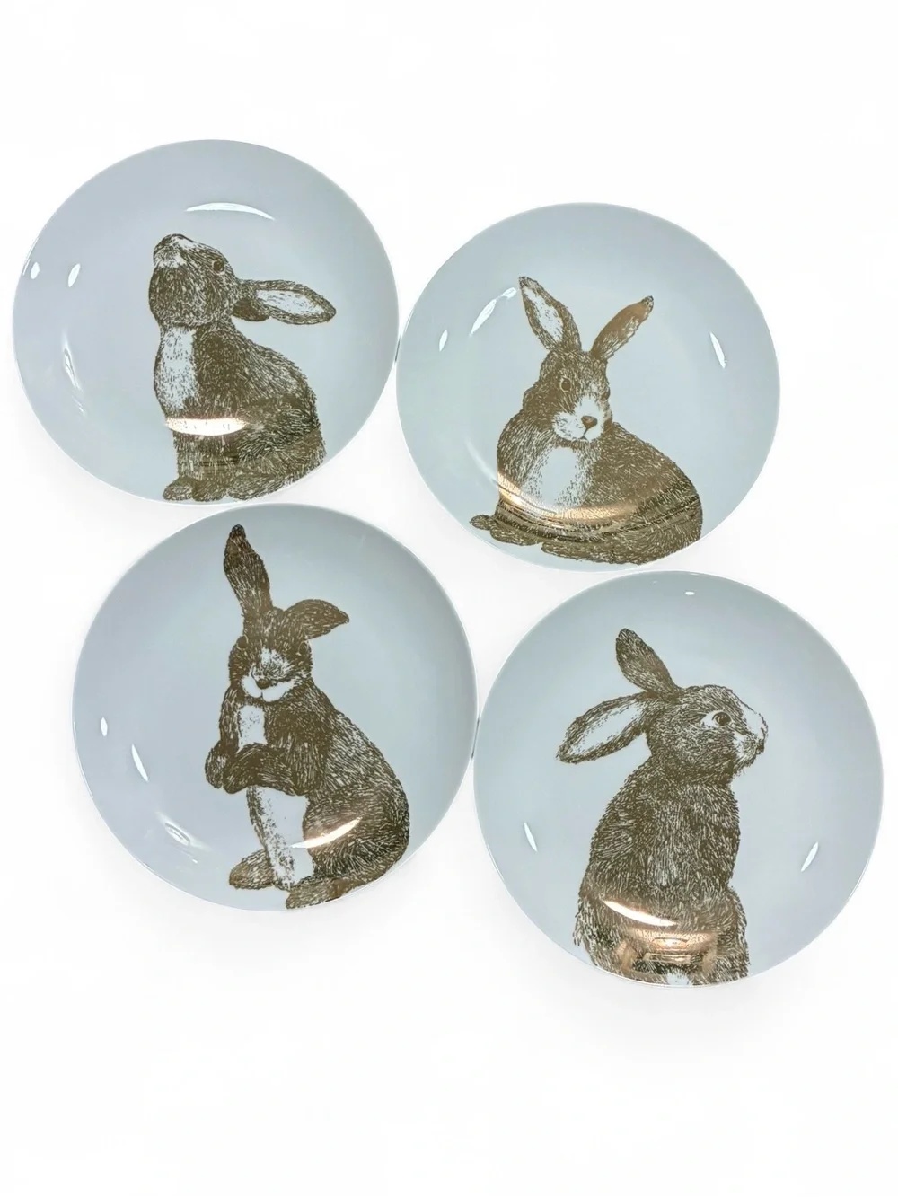 Pier 1 Gold Rabbit Porcelain Salad Plates Set of 4 Easter Bunny Metallic Spring